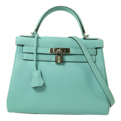 HERMES Togo皮革Kelly 28銀扣手挽肩背兩用袋Bleu Atoll