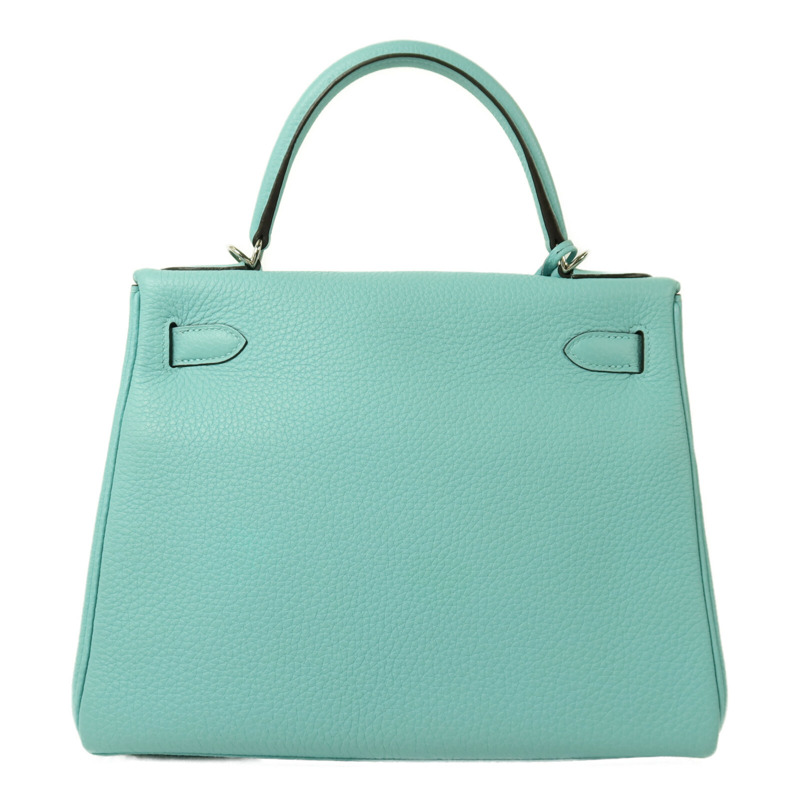 HERMES Togo皮革Kelly 28銀扣手挽肩背兩用袋Bleu Atoll-1