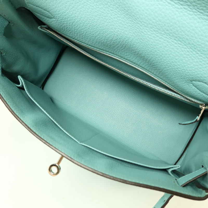 HERMES Togo皮革Kelly 28銀扣手挽肩背兩用袋Bleu Atoll-4