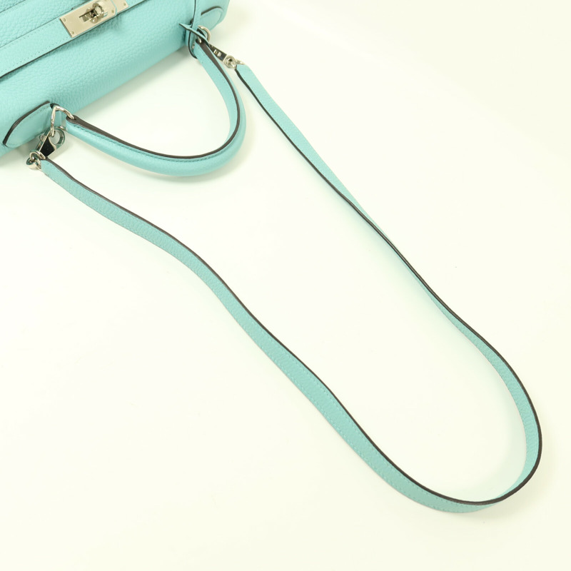 HERMES Togo皮革Kelly 28銀扣手挽肩背兩用袋Bleu Atoll-8
