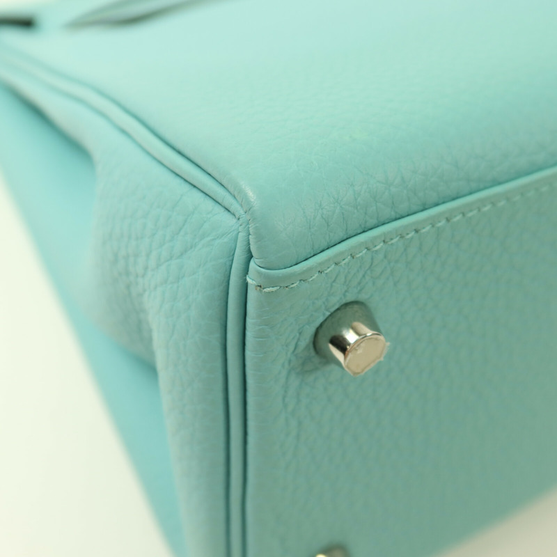HERMES Togo皮革Kelly 28銀扣手挽肩背兩用袋Bleu Atoll-10