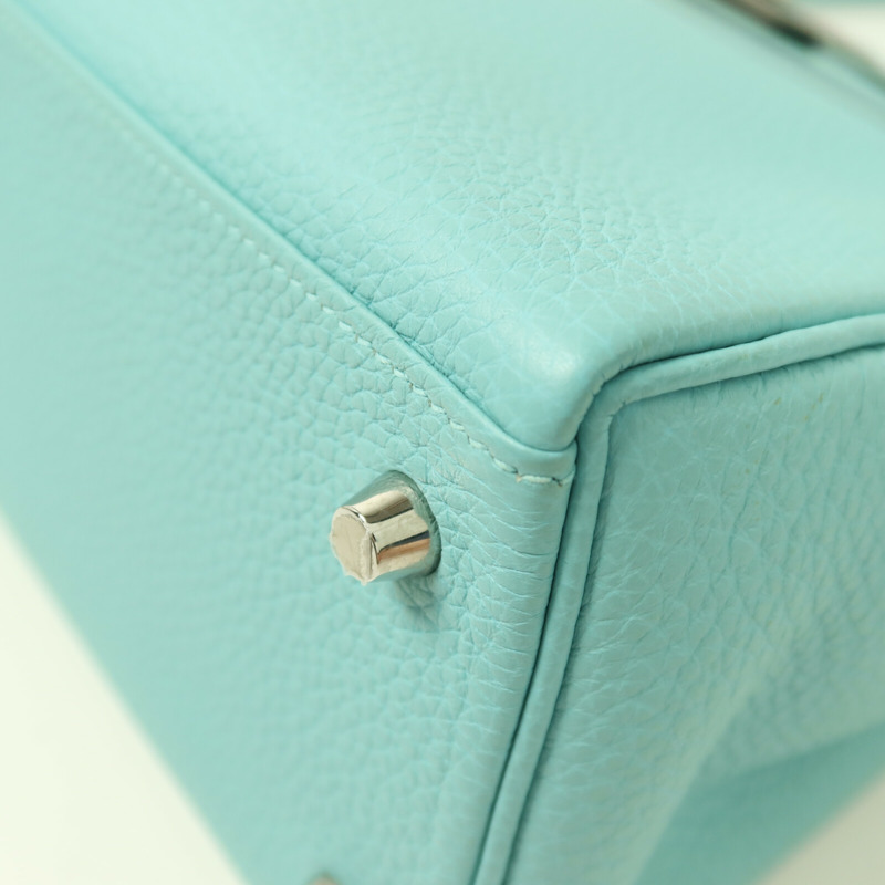 HERMES Togo皮革Kelly 28銀扣手挽肩背兩用袋Bleu Atoll-11