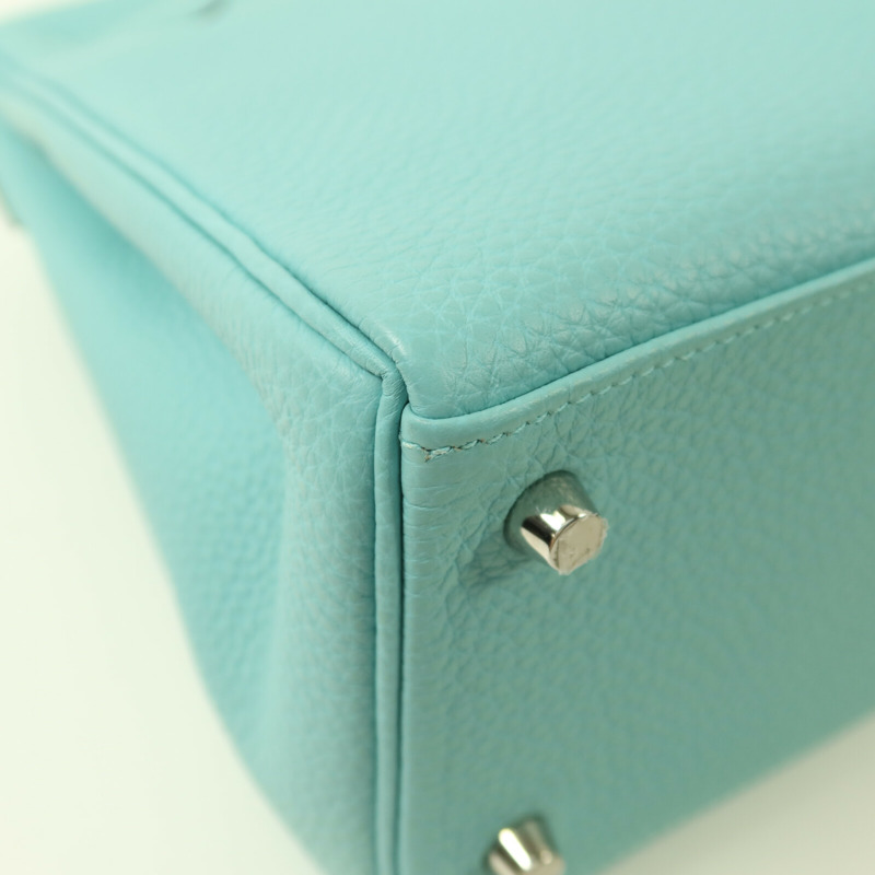HERMES Togo皮革Kelly 28銀扣手挽肩背兩用袋Bleu Atoll-12