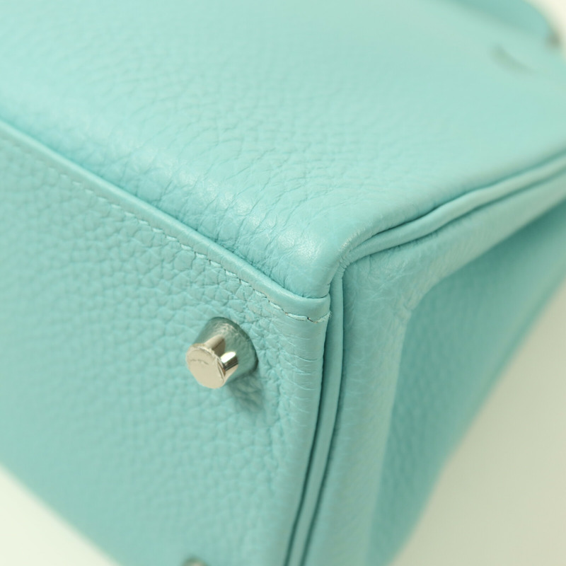 HERMES Togo皮革Kelly 28銀扣手挽肩背兩用袋Bleu Atoll-13