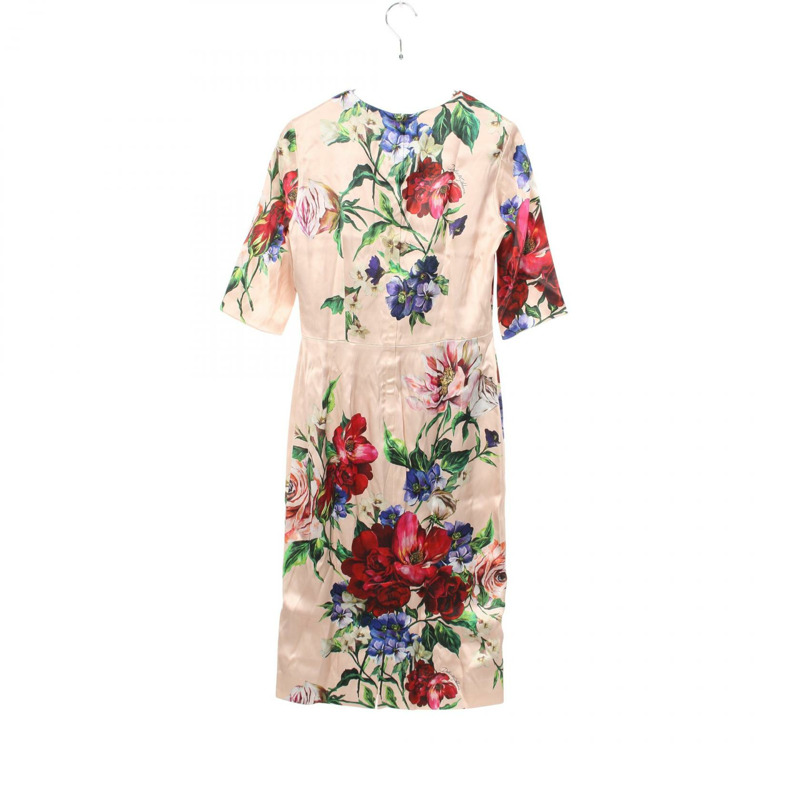 DOLCE & GABBANA 短袖連身裙 #44 人造絲粉色多色花朵圖案 二手女裝-1