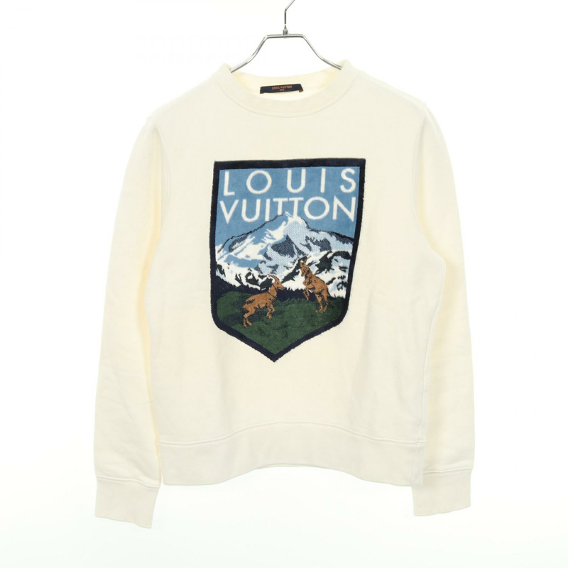 路易威登國家公園圖案運動衫，棉質人造絲混紡，白色多色，二手男士-0