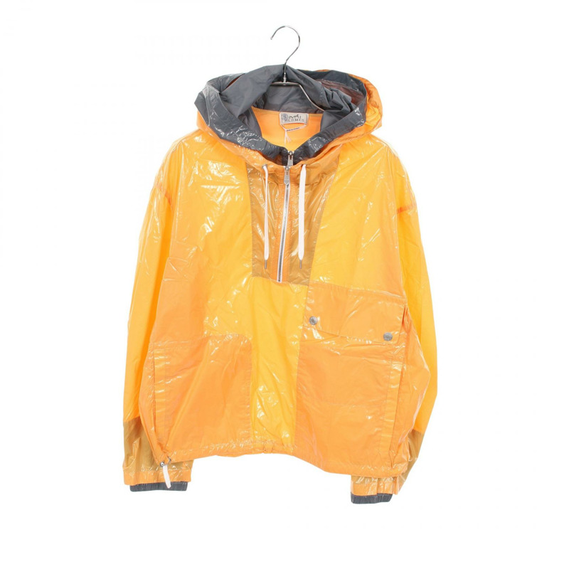 愛馬仕 Sellier 紐帶連帽衫，棉質聚醯胺布料，橘色/灰色，二手男款，50 號-0