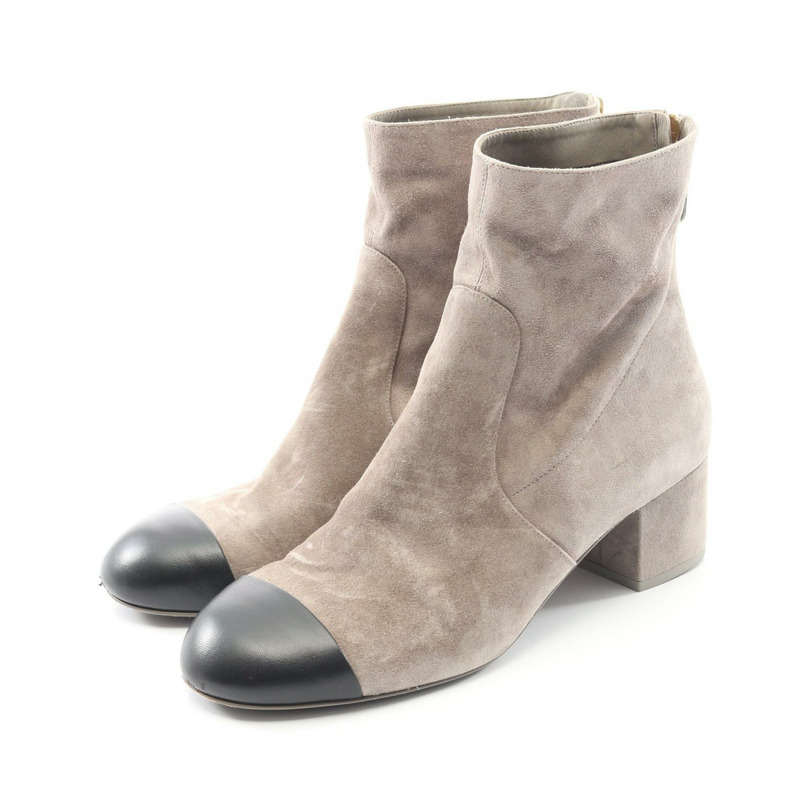 香奈兒 COCO 標誌短靴 #40 G45901 麂皮灰黑色二手 CC-0