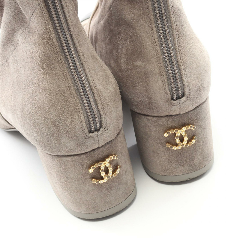 香奈兒 COCO 標誌短靴 #40 G45901 麂皮灰黑色二手 CC-10