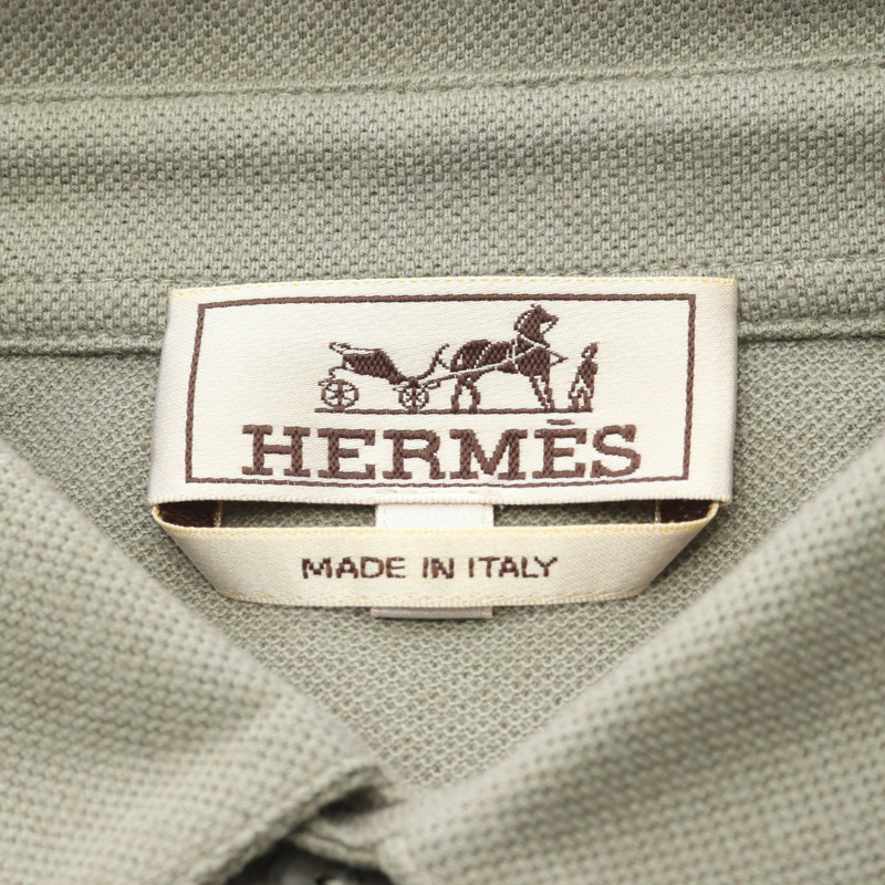 愛馬仕 Polo 衫，棉羊絨混紡，卡其色，二手，男士 S 碼-2