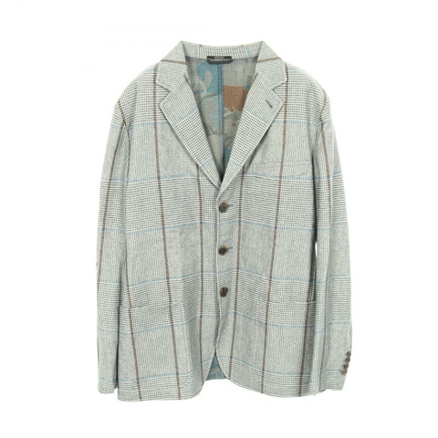 愛馬仕 (HERMES) 男士修身西裝外套 #50，絲羊毛羊絨混紡，灰色、棕色、藍色，二手。