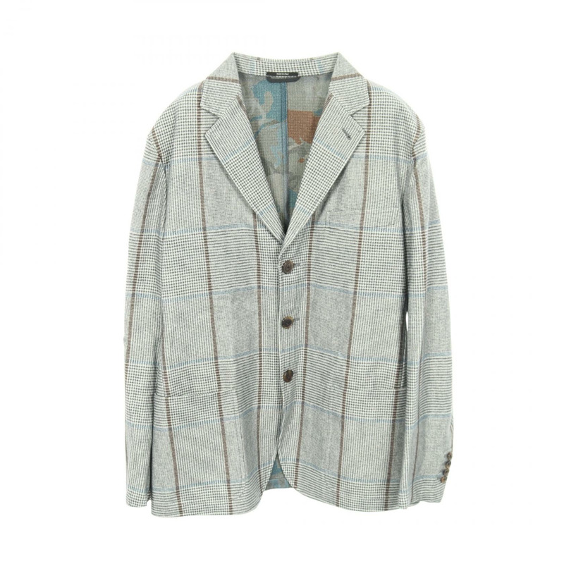 愛馬仕 (HERMES) 男士修身西裝外套 #50，絲羊毛羊絨混紡，灰色、棕色、藍色，二手。-0