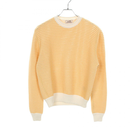 愛馬仕 (HERMES) 針織衫，棉質羊絨混紡，黃白色，二手，女款 M 碼