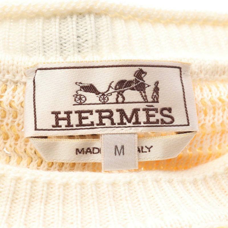 愛馬仕 (HERMES) 針織衫，棉質羊絨混紡，黃白色，二手，女款 M 碼-2