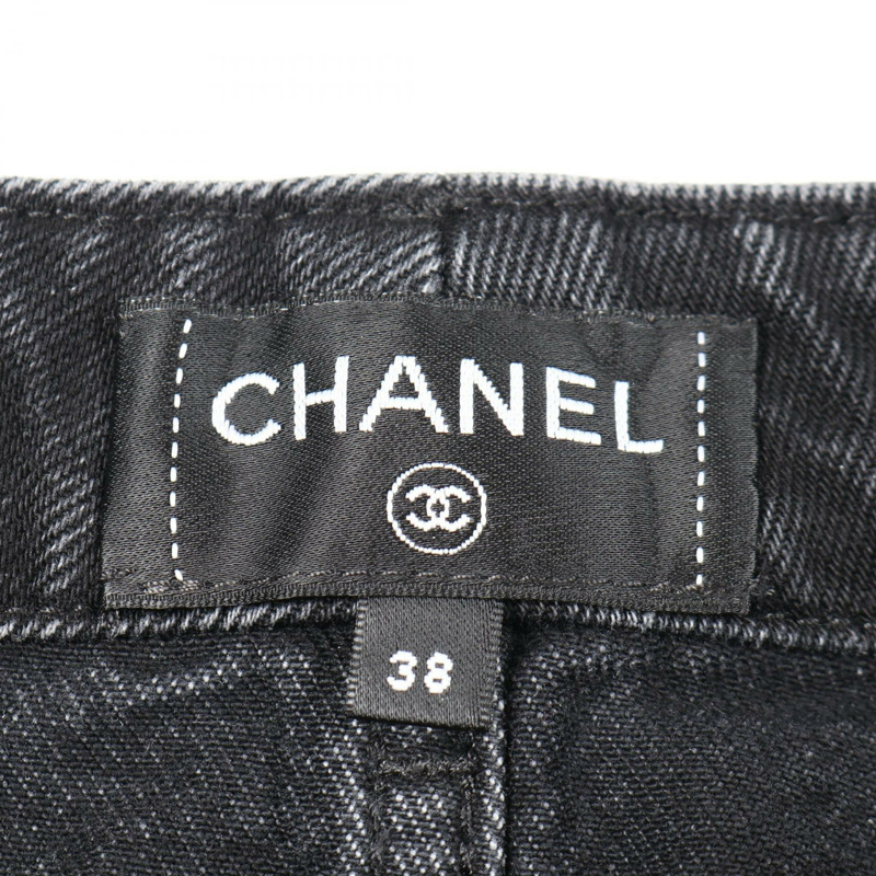 香奈兒山茶花連結牛仔長褲 #38 棉黑色二手女款 CC-2