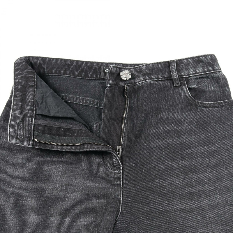 香奈兒山茶花連結牛仔長褲 #38 棉黑色二手女款 CC-5