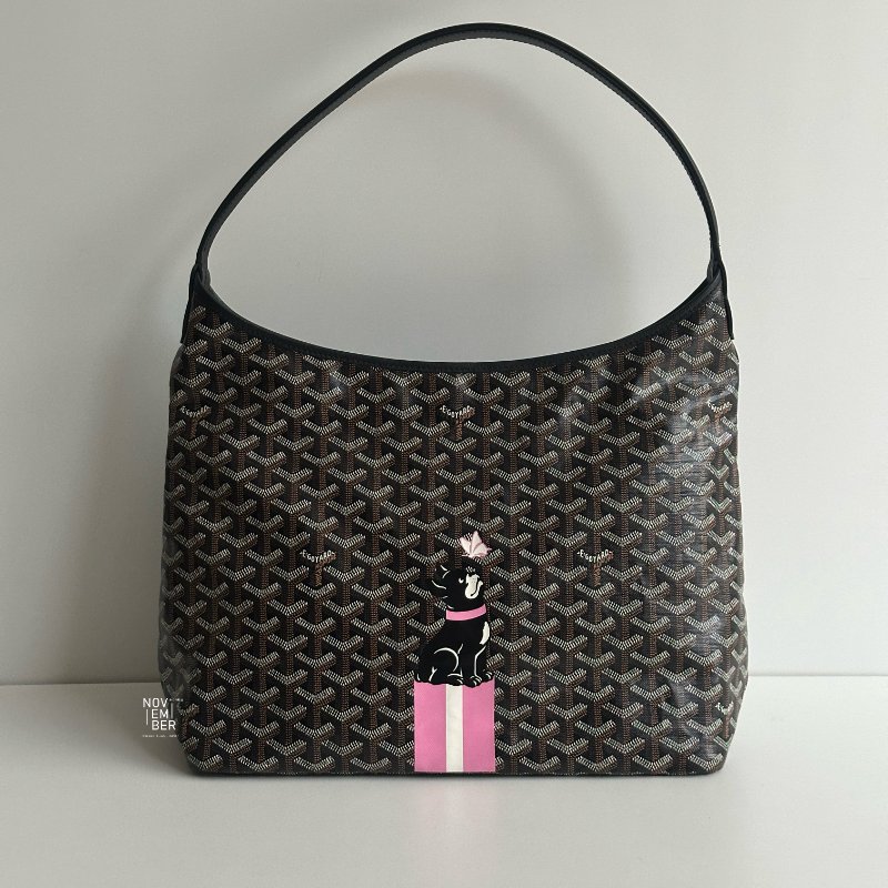 閒置新💚 Goyard 戈雅 Hobo 黑 法鬥&粉色蝴蝶手繪-0
