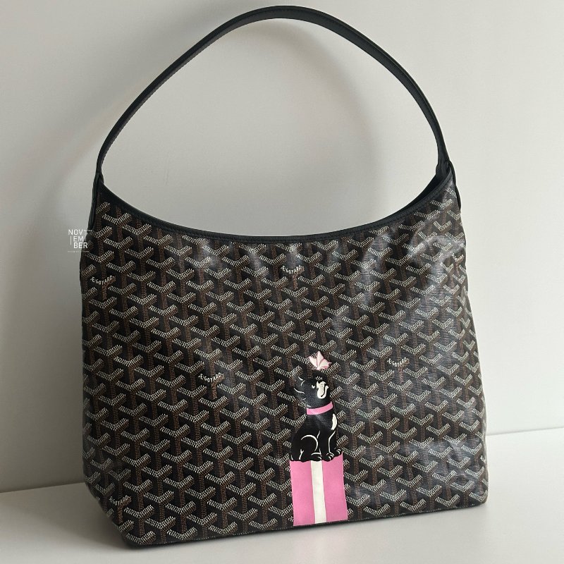 閒置新💚 Goyard 戈雅 Hobo 黑 法鬥&粉色蝴蝶手繪-1