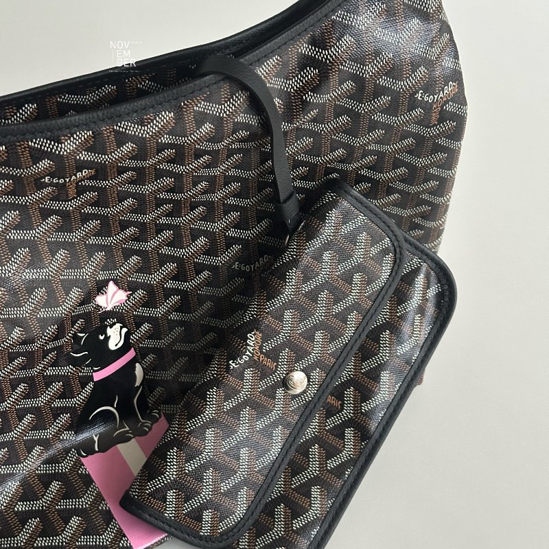 閒置新💚 Goyard 戈雅 Hobo 黑 法鬥&粉色蝴蝶手繪-2