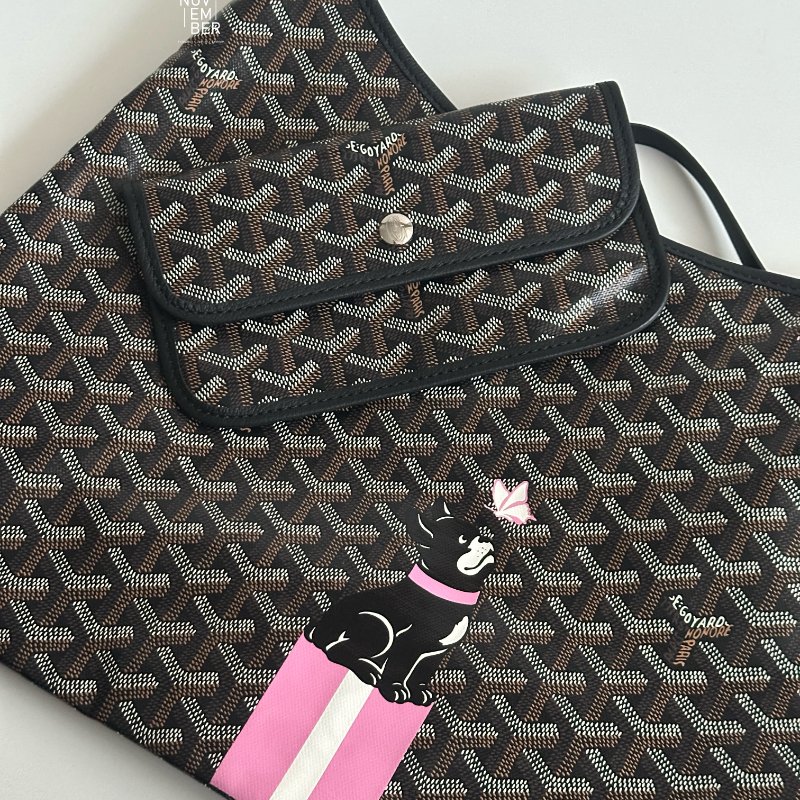 閒置新💚 Goyard 戈雅 Hobo 黑 法鬥&粉色蝴蝶手繪-5