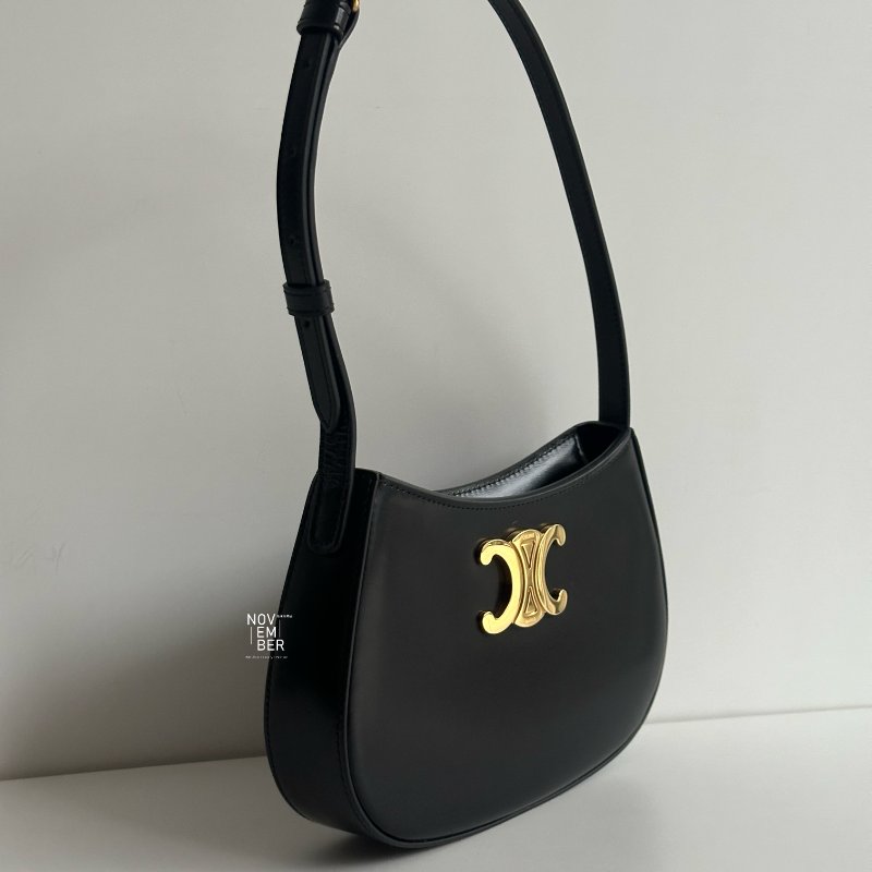 99新🆕 Celine 瑟琳 Tilly Medium 新款凱旋門腋下包 黑金-1