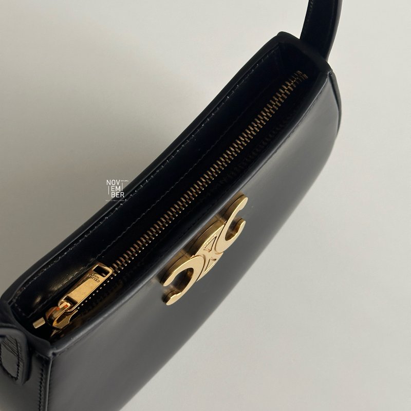 99新🆕 Celine 瑟琳 Tilly Medium 新款凱旋門腋下包 黑金-2