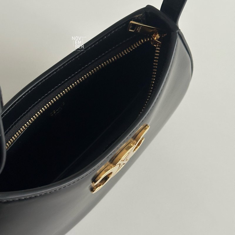 99新🆕 Celine 瑟琳 Tilly Medium 新款凱旋門腋下包 黑金-3