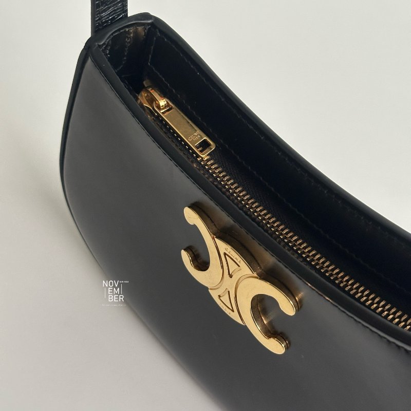99新🆕 Celine 瑟琳 Tilly Medium 新款凱旋門腋下包 黑金-4