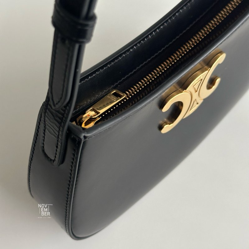 99新🆕 Celine 瑟琳 Tilly Medium 新款凱旋門腋下包 黑金-5