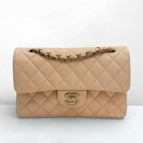 S5285-CHANEL 奶茶色荔枝皮金釦COCO23A01113