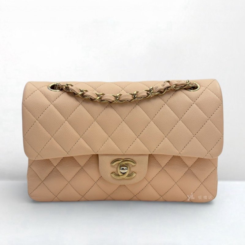 S5285-CHANEL 奶茶色荔枝皮金釦COCO23A01113-0