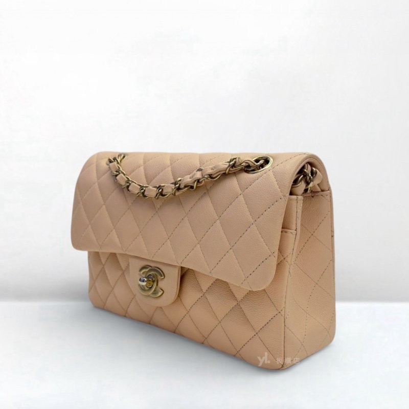 S5285-CHANEL 奶茶色荔枝皮金釦COCO23A01113-1