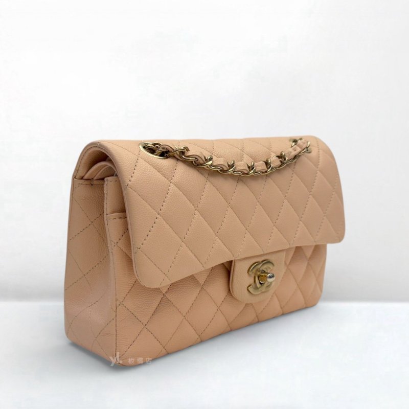 S5285-CHANEL 奶茶色荔枝皮金釦COCO23A01113-2