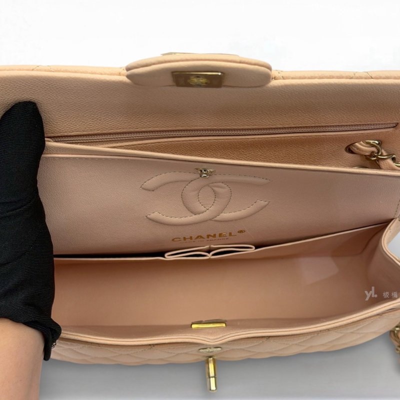 S5285-CHANEL 奶茶色荔枝皮金釦COCO23A01113-5