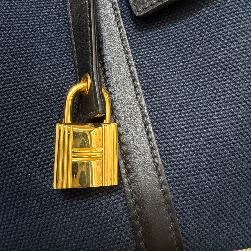 Hermes 深藍帆布拼黑牛皮金釦Picotin 18-1