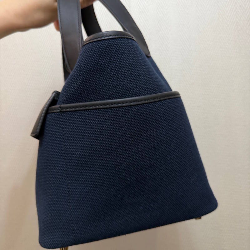 Hermes 深藍帆布拼黑牛皮金釦Picotin 18-2