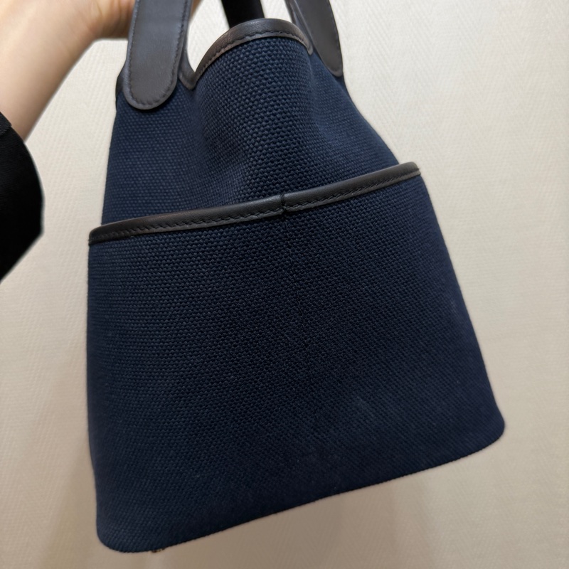 Hermes 深藍帆布拼黑牛皮金釦Picotin 18-3