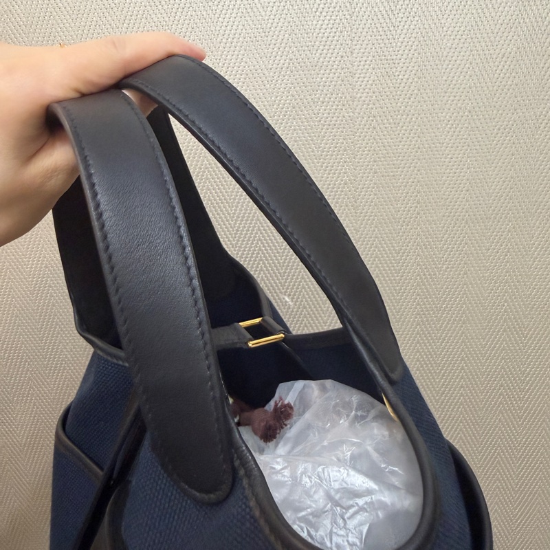 Hermes 深藍帆布拼黑牛皮金釦Picotin 18-9