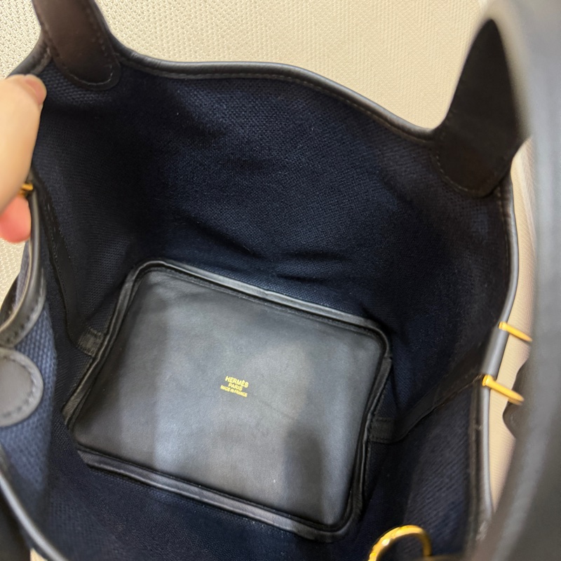 Hermes 深藍帆布拼黑牛皮金釦Picotin 18-10