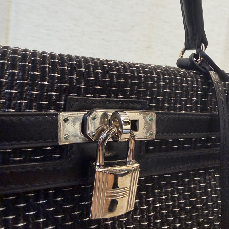 (超級限量品！！）Hermes 89黑Box皮拼馬毛編織銀釦Kelly 25-1