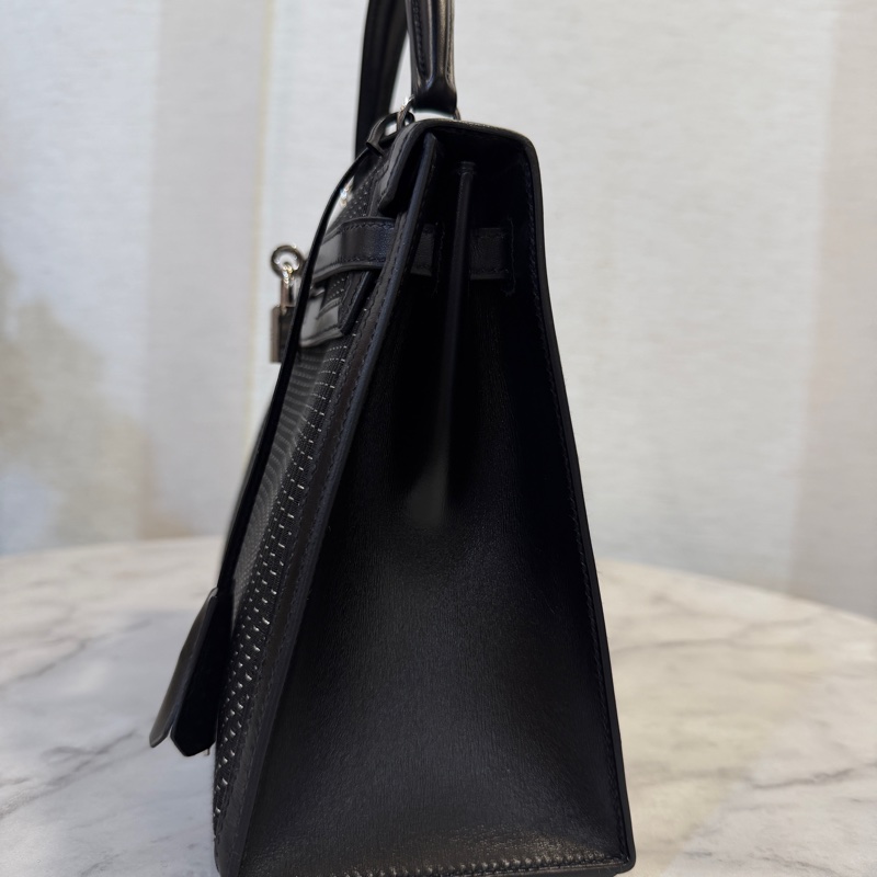 (超級限量品！！）Hermes 89黑Box皮拼馬毛編織銀釦Kelly 25-4