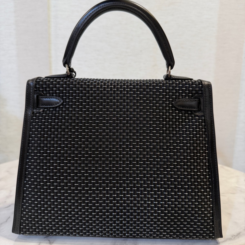 (超級限量品！！）Hermes 89黑Box皮拼馬毛編織銀釦Kelly 25-5