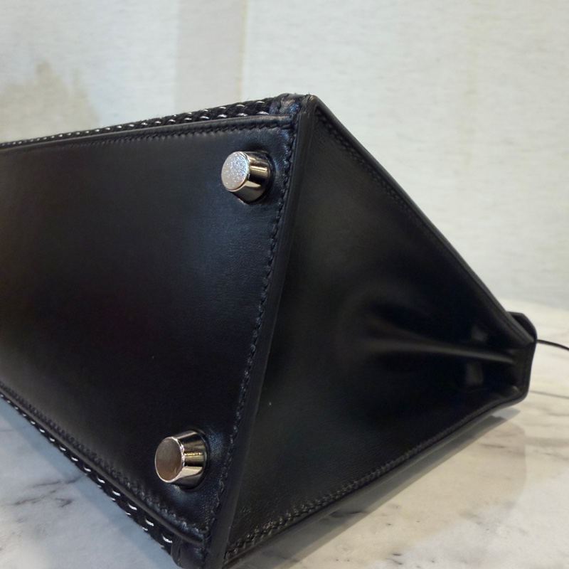 (超級限量品！！）Hermes 89黑Box皮拼馬毛編織銀釦Kelly 25-10