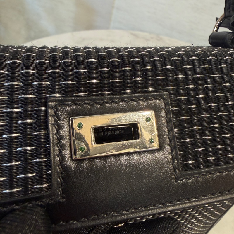 (超級限量品！！）Hermes 89黑Box皮拼馬毛編織銀釦Kelly 25-11