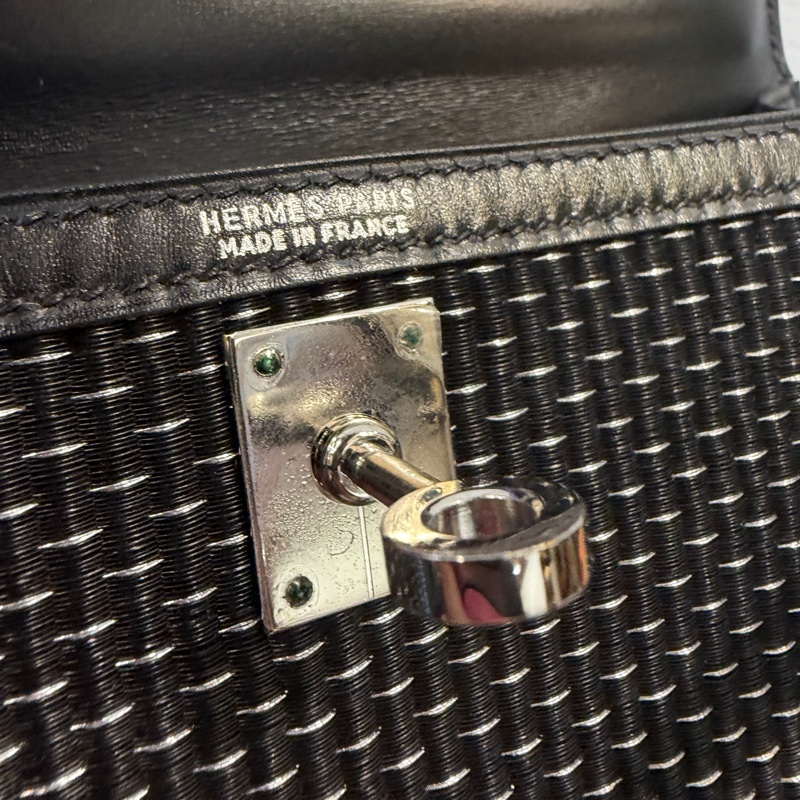 (超級限量品！！）Hermes 89黑Box皮拼馬毛編織銀釦Kelly 25-12