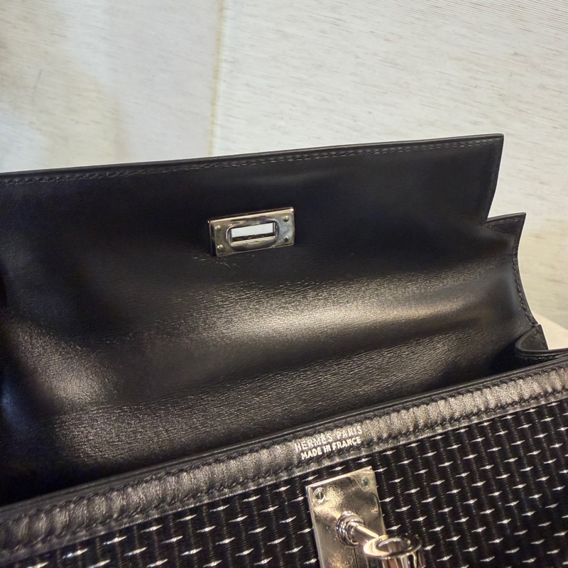 (超級限量品！！）Hermes 89黑Box皮拼馬毛編織銀釦Kelly 25-15