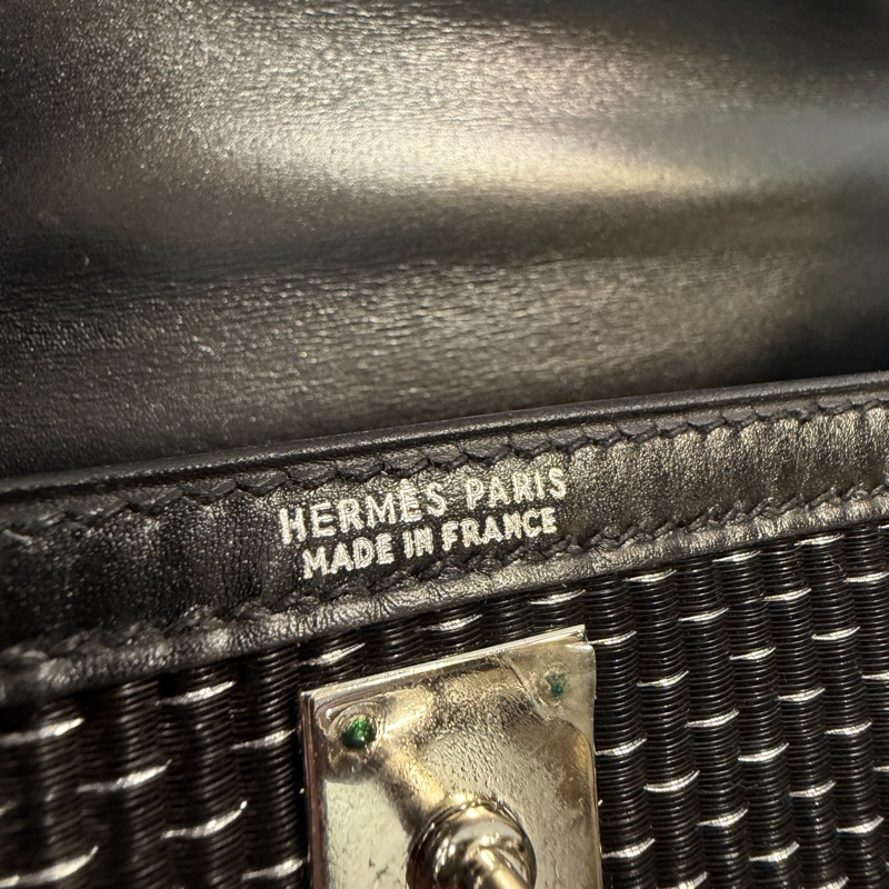 (超級限量品！！）Hermes 89黑Box皮拼馬毛編織銀釦Kelly 25-16