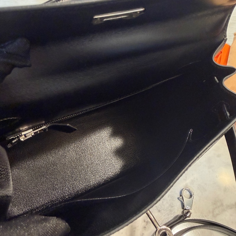 (超級限量品！！）Hermes 89黑Box皮拼馬毛編織銀釦Kelly 25-17