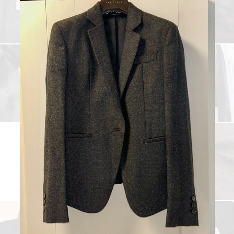 GUCCI喀什米爾西裝外套 深灰色女用外套 單排扣 近乎全新38 XS-4