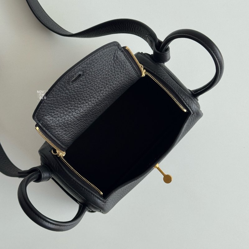 99新🆕 Hermès 愛馬仕 Mini Lindy 黑色金釦一代-4